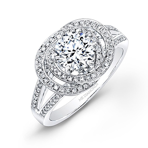 14k White Gold Linked Ring Diamond Halo Engagement Ring