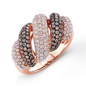 18k Rose Gold Thick Brown and White Diamond Band