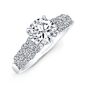 18k White Gold Three Row Diamond Engagement Ring