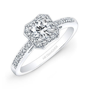 14k White Gold White Diamond Square Halo Engagement Ring