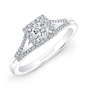 14k White Gold Split Shank Square Halo Diamond Engagment Ring