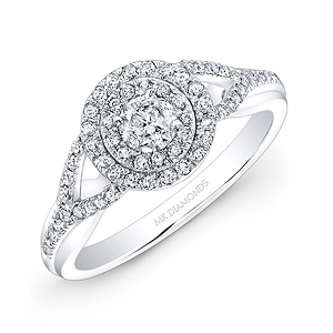 14k White Gold Double Halo Split Shank Engagement Ring
