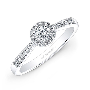 14k White Gold Tapered Shank Diamond Halo Engagement Ring