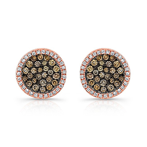 14k Rose and Black Gold White and Brown Diamond Circle Stud Earrings