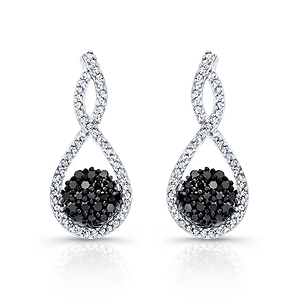 14k White and Black Gold Black and White Diamond Twist Drop Earrings