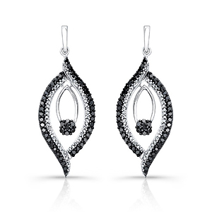 14k White and Black Gold Contrast Black and White Diamond Drop Earrings