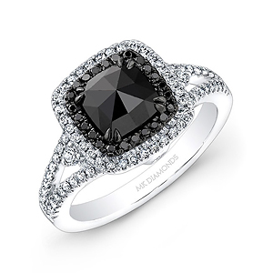 14k White and Black Gold Black Rose-Cut Diamond Center Engagement Ring