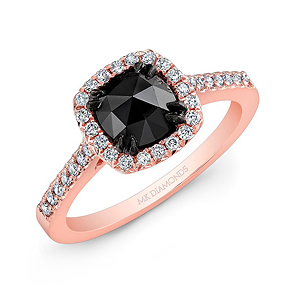 14k Rose and Black Gold White Diamond Halo Rose-cut Black Diamond Center Engagement Ring