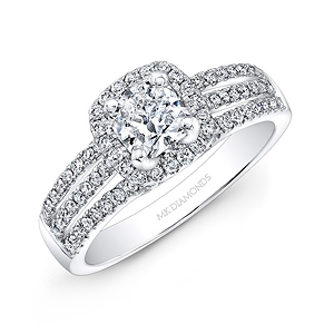 14k White Gold Split Shank Square Halo Engagement Ring Bridal Set