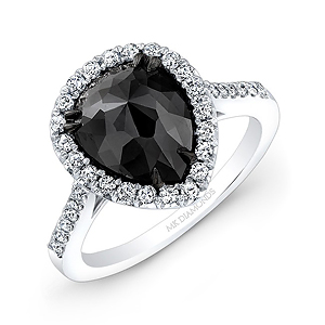 14k White and Black Gold Rose-cut Pear-Shaped Black Diamond Engagement Ring