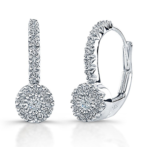 14k White Gold Diamond Lever Earrings