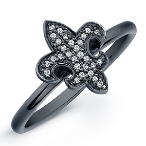 Black Sterling Silver Fleur De Lys Ring