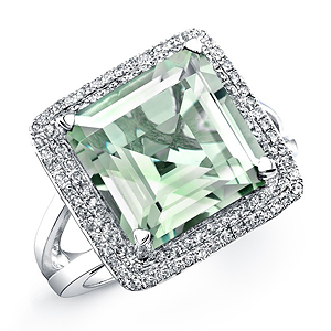 Sterling Silver Green Amethyst Diamond Split Shank Ring