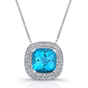 Sterling Silver Diamond Blue Topaz Pendant