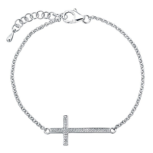 Sterling Silver Diamond Cross Chain Bracelet