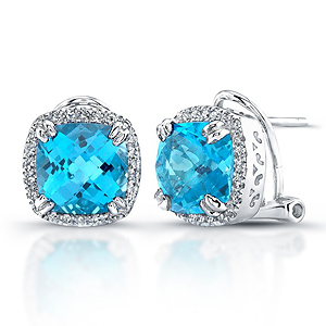 Sterling Silver Blue Topaz Diamond Halo Earrings
