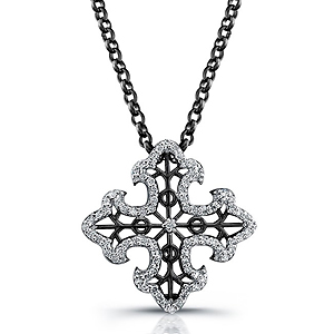 Black Sterling Silver Diamond Cross Pendant