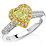 18k White and Yellow Gold Heart Shaped Fancy Yellow Diamond Semi Ring