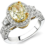 14k White Gold Oval Fancy Yellow Three Stone Diamond Engagement Ring
