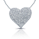 14k White Gold Puffy Diamond Pave Heart Pendant