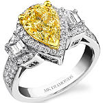 14k White Gold and 18k Yellow Gold Trapezoid and Pear Shaped Fancy Yellow Diamond Ring