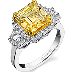 14k White and Yellow Gold Fancy Yellow Asscher Diamond Ring