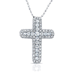 14k White Gold Pave and Channel Diamond Cross Pendant