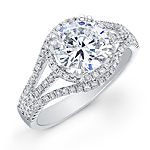 14k White Gold Diamond Halo Semi Mount Engagement Ring
