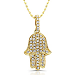 14k Yellow Gold Diamond Pave Hamsa Pendant
