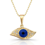 14k Yellow Gold Diamond Evil Eye Pendant