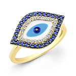 14k Yellow Gold Diamond and Sapphire Evil Eye Ring