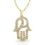 14k Yellow Gold Diamond Hamsa Pendant