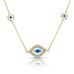14k Yellow Gold Diamond Enamel Evil Eye Necklace