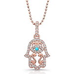 14k Rose Gold Diamond and Turquoise Hamsa Pendant