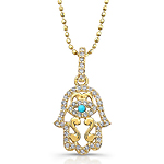 14k Yellow Gold Diamond and Turquoise Hamsa Pendant