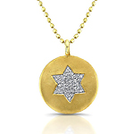 14k Yellow Gold Diamond Star of David Disk Pendant