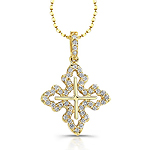 14k Yellow Gold Center Diamond Cross Pendant