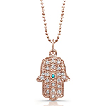 14k Rose Gold Pave Diamond and Bezel Turquoise Hamsa Pendant
