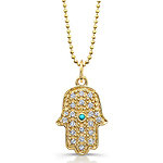 14k Yellow Gold Pave Diamond and Bezel Turquoise Hamsa Pendant