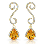 14k Yellow Gold Diamond Citrine Earrings