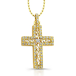 14k Yellow Gold Diamond Edge Cross Pendant