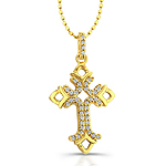 14k Yellow Gold Diamond Open Cross Pendant