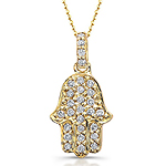 14k Yellow Gold Pave Diamond Hamsa Pendant