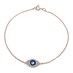 14k Rose Gold Diamond Encrusted Dark Blue Enamel Evil Eye Bracelet