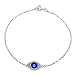 14k White Gold Diamond Encrusted Dark Blue Enamel Evil Eye Bracelet