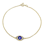 14k Yellow Gold Diamond Encrusted Dark Blue Enamel Evil Eye Bracelet