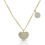 14k Yellow Gold Diamond Pave Heart Disc Necklace