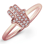 14k Rose Gold Pave Diamond Hamsa Ring