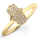 14k Yellow Gold Pave Diamond Hamsa Ring