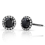 14k Gold with Black Rhodium 1.00ct twt Black and White Diamond Halo Stud Earrings